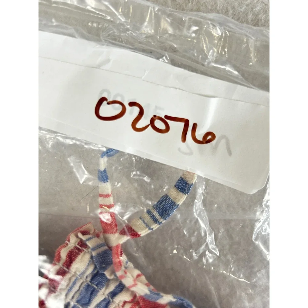 OshKosh Bgosh Baby Girl 18M Red White‎ Blue Striped Linen Blend Smocked Top
